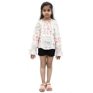 White Chocolate Kids Girls Floral Printed Lace Top Long Sleeve 6-7 Years